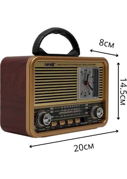 NS-8898 Nostalji Analog Saatli Radyo Bluetooth Hoparlör Usb/tf/ Aux Giriş Bataryalı 8 Watt indirimleri