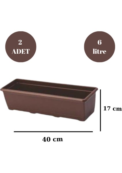 Uzun Balkon Saksısı Bahçe Saksısı Orta Boy Dikdörtgen Saksı 6 Litre 2 Adet 17X40