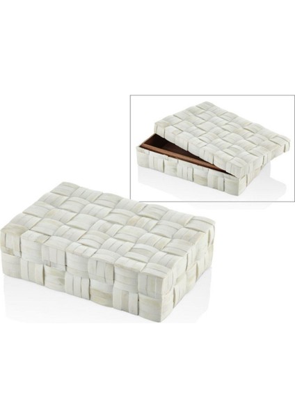 La Medore Hasır Desen Buyuk Beyaz Kutu 30X20X8,5 cm