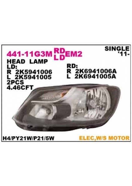Far Caddy 2010-2015 (H4) Sol (1 Adet) (Oem No: 2K5941005A)
