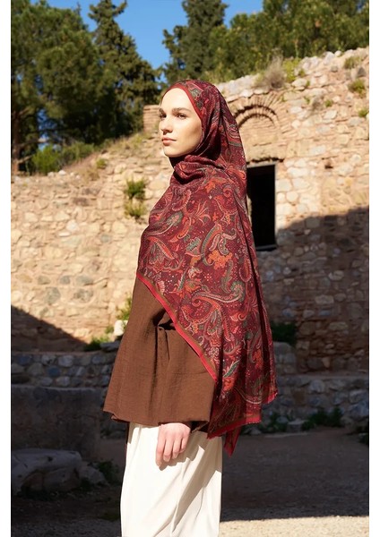 Bordo Ed Scarf Bouqet Şal