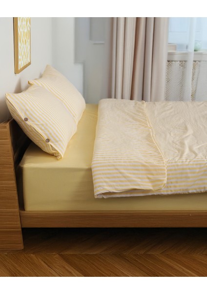 Sarı Çizgili Çift Kişilik Lastikli Çarşaflı Nevresim Takımı indirimleri