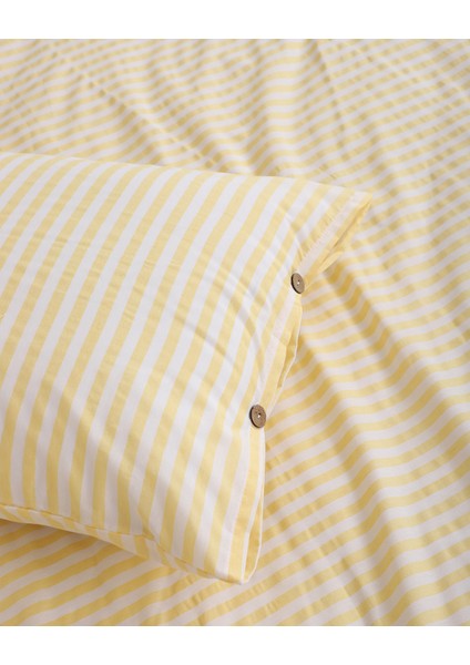 Sarı Çizgili Çift Kişilik Lastikli Çarşaflı Nevresim Takımı