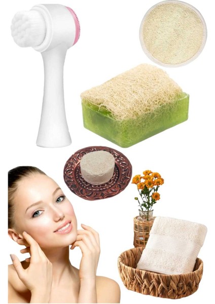 5'li Kabak Lifli Avokado Sabun Yüz Pedi Cilt Temizleme Fırçası Sıkılaştırma Temizleme Peeling Seti