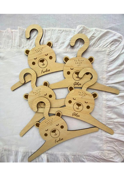 Isme Özel Ahşap Ayı Temalı Mdf Çocuk ve Bebek Askısı, Askılık Bebek Askılığı (7 Adet)