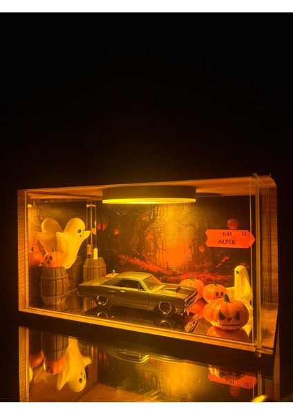 Diecast Garaj Seti 1:18 Temalı Dekoratif Araba ve Garaj Seti | Işıklı Vitrin Kutulu | Değişebilir Model Araba | Masaüstü Hediyelik modelleri