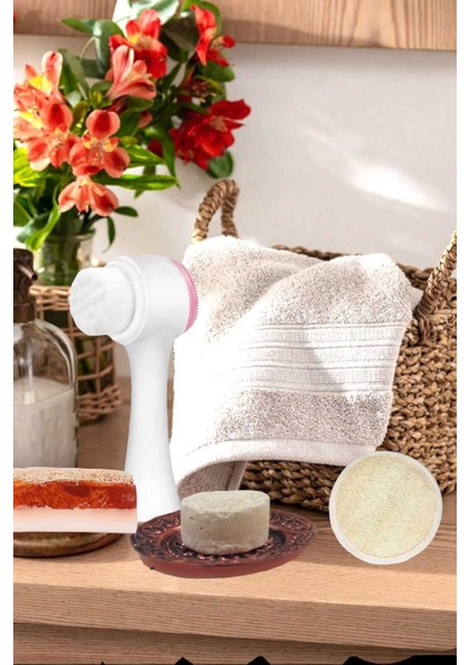 5'li Kabak Lifli Keçi Sütlü Çilek Sabun Ruşur Taşı Yüz Pedi Yüz Temizleme Fırçası Havlu Cilt Bakım fiyatları
