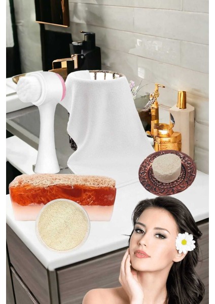 5'li Kabak Lifli Keçi Sütlü Çilek Sabun Ruşur Taşı Yüz Pedi Yüz Temizleme Fırçası Havlu Cilt Bakım fırsatları