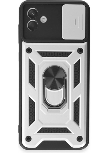 Samsung Galaxy A04E Kılıf Pars Lens Yüzüklü Silikon - Gümüş (K95)