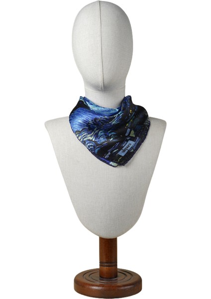 %100 Ipek Bandana Fular-Vincent Van Gogh (Yıldızlı Gece Saks Mavi) fiyatları