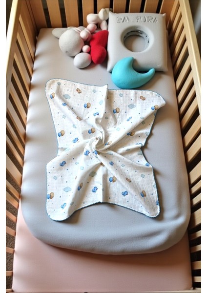 Minika Çok Amaçlı Müslin Örtü Mavi Kuş 80 x 90 cm Yenidoğan Örtü Bez