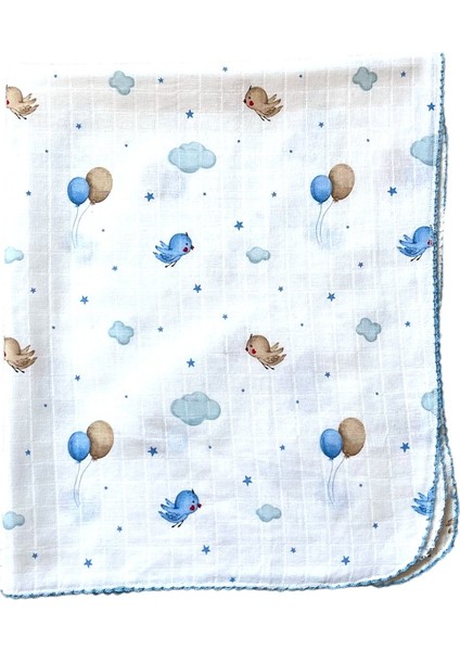 Minika Çok Amaçlı Müslin Örtü Mavi Kuş 80 x 90 cm Yenidoğan Örtü Bez fırsatları