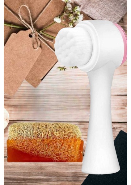 2'li Tüm Cilt Bakım Seti Kabak Kabak Lifli Ballı Sabun Çift Taraflı Yüz Temizleme Fırçası fırsatları