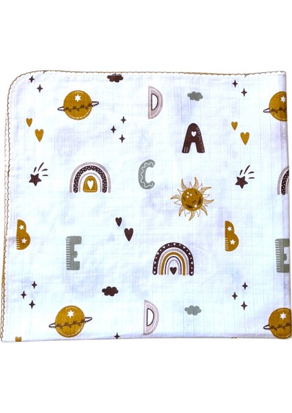 Minika Çok Amaçlı Müslin Örtü Harfler 80 x 90 cm Yenidoğan Örtü Bez
