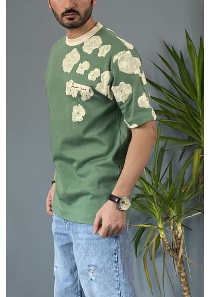 Bisiklet Yaka Omuz Desenli Yazlık Lacivert Tişört