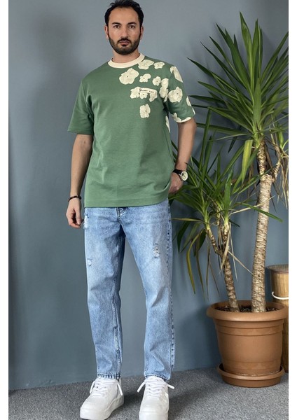 Bisiklet Yaka Omuz Desenli Yazlık Lacivert Tişört fiyatları