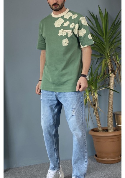 Bisiklet Yaka Omuz Desenli Yazlık Lacivert Tişört indirimleri