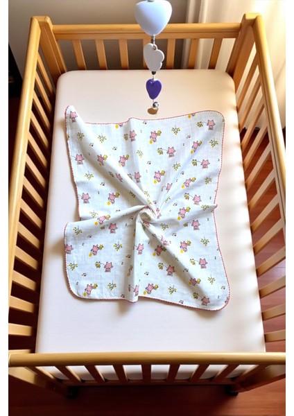 Minika Çok Amaçlı Müslin Örtü Pembe Ayıcık 80 x 90 cm Yenidoğan Örtü Bez