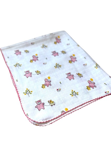 Minika Çok Amaçlı Müslin Örtü Pembe Ayıcık 80 x 90 cm Yenidoğan Örtü Bez modelleri