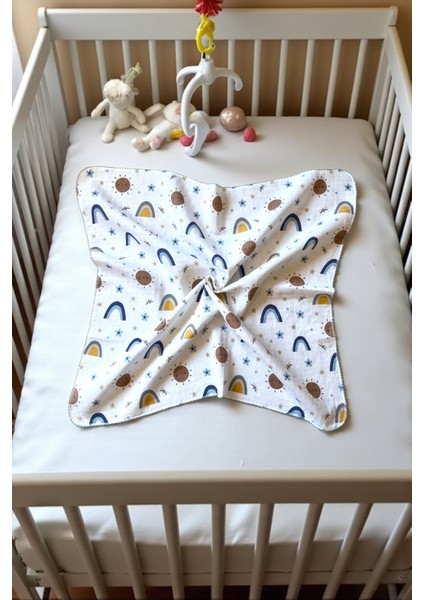 Minika Çok Amaçlı Müslin Örtü Mavi Güneş 80 x 90 Yenidoğan Örtü Bez