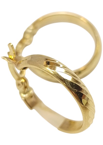 19MM Burgu Çizgili Halka Küpe 14 Ayar Altın Hd Videolu