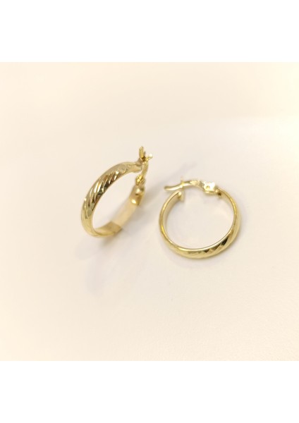 19MM Burgu Çizgili Halka Küpe 14 Ayar Altın Hd Videolu fiyatları