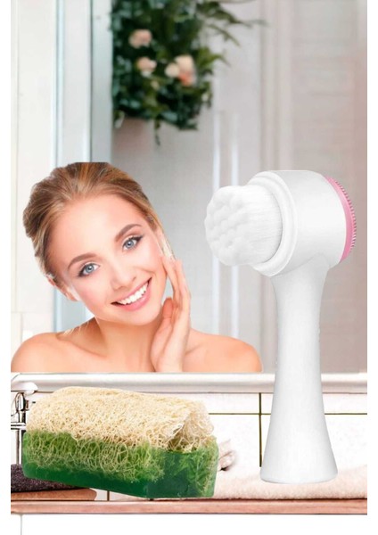 2'li Tüm Cilt Bakım Seti Kabak Lifli Aloe Vera Sabun Çift Taraflı Yüz Temizleme Fırçası fiyatları