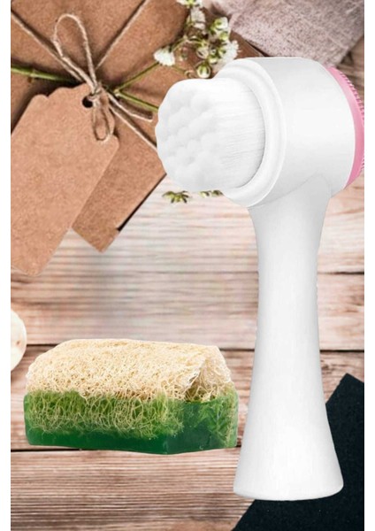 2'li Tüm Cilt Bakım Seti Kabak Lifli Aloe Vera Sabun Çift Taraflı Yüz Temizleme Fırçası fırsatları