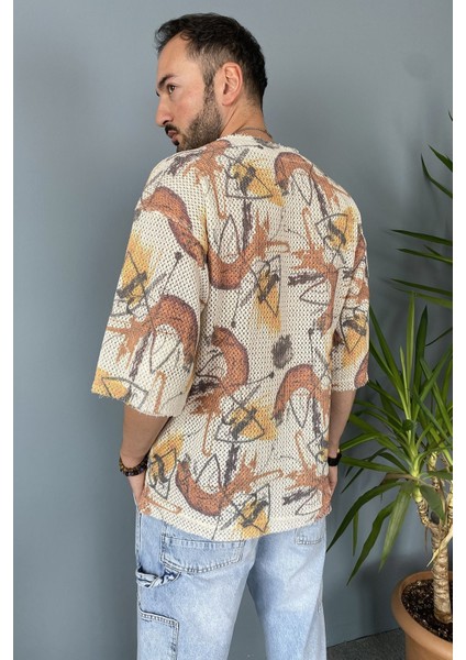 Oversize Bisiklet Yaka Jakarlı Turkuaz Tişört fiyatları