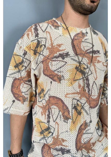 Oversize Bisiklet Yaka Jakarlı Turkuaz Tişört modelleri