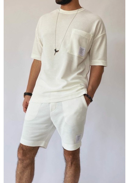 Ekru Alt Üst Şort Tişört Takım