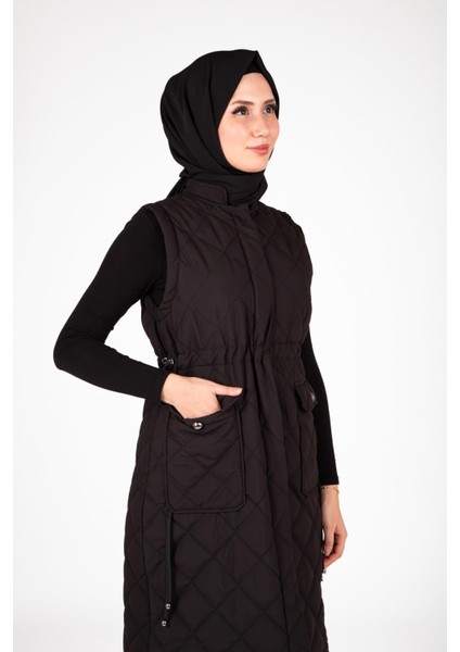 Kapitone Kolsuz Siyah Yelek 9518