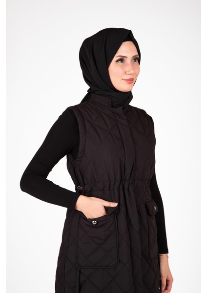 Kapitone Kolsuz Siyah Yelek 9518