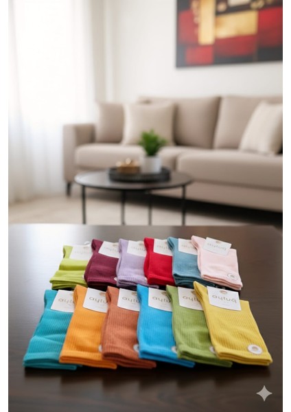 Pamuk Soket Çorabı; Dikişsiz; Mevsimlik ; 36-40 Numara; Asorti 12'li Kutu