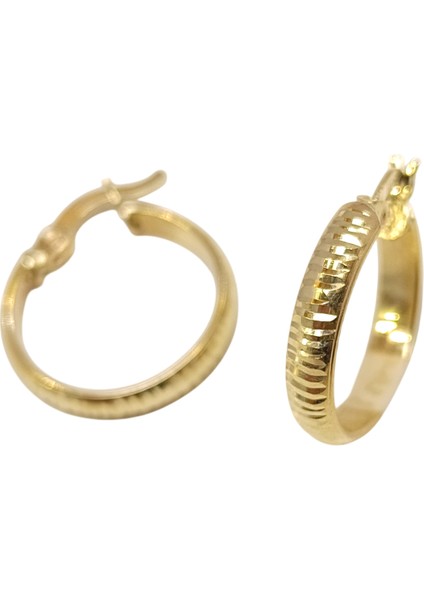 19MM Çizgili Halka Küpe 14 Ayar Altın Hd Videolu