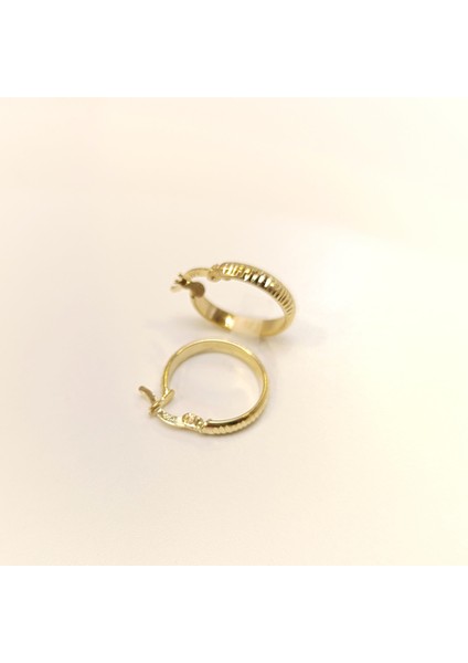 19MM Çizgili Halka Küpe 14 Ayar Altın Hd Videolu fırsatları