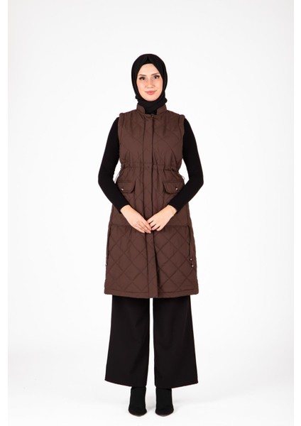 Kapitone Kolsuz Kahve Yelek 9518