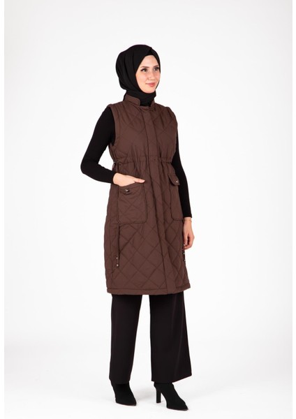 Kapitone Kolsuz Kahve Yelek 9518 modelleri