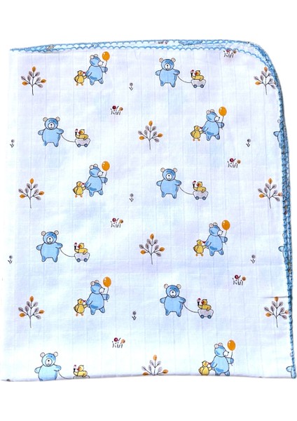 Minika Çok Amaçlı Müslin Örtü Mavi Ayıcık 80 x 90 cm Yenidoğan Örtü Bez modelleri