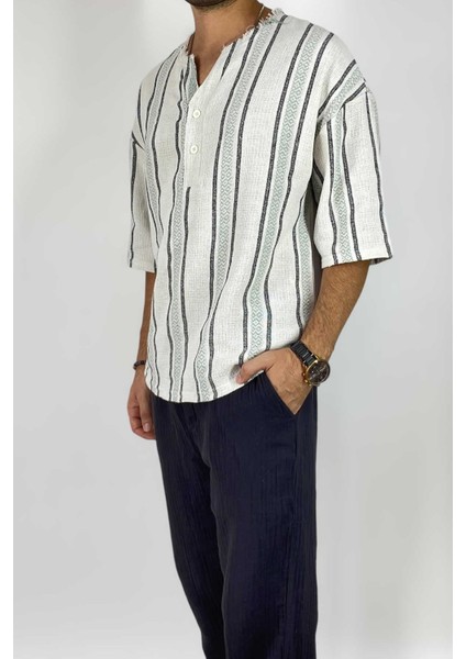 Yeşil Oversize Yazlık Keten Yarım Gömlek modelleri