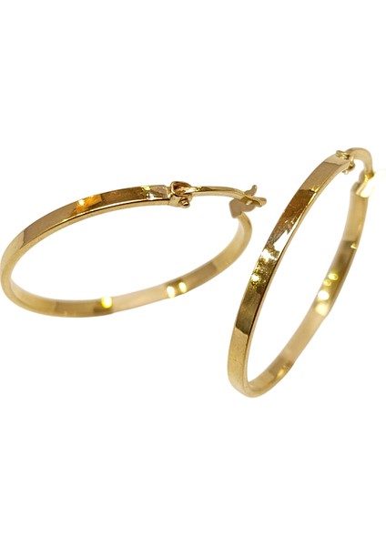 28MM Klasik Ray Halka Küpe 14 Ayar Altın Hd Videolu