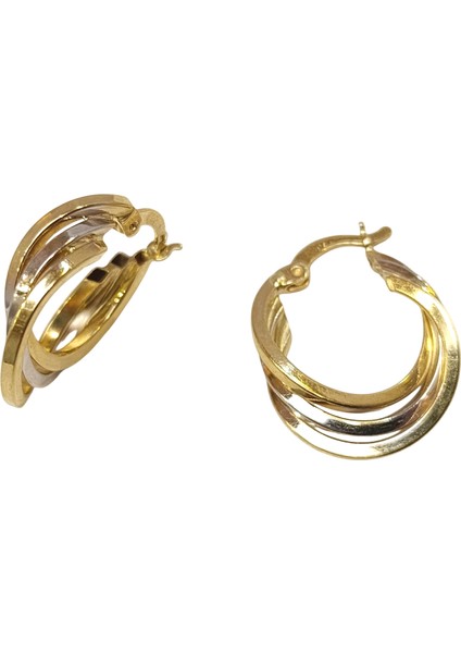 23MM Üçlü Halka Küpe 14 Ayar Altın Hd Videolu