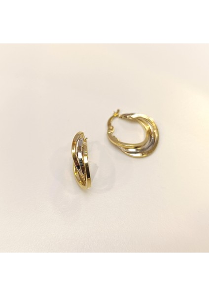 23MM Üçlü Halka Küpe 14 Ayar Altın Hd Videolu modelleri