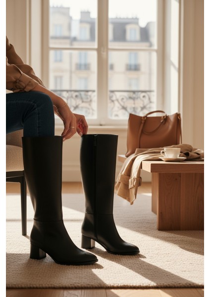 Popin Siyah Uzun Fermuarlı Sivri Burun Kadın Çizme fırsatları