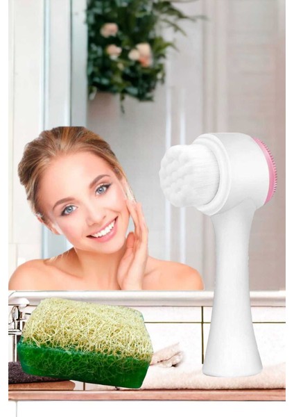 2'li Tüm Cilt Bakım Seti Kabak Lifli Çay Ağacı Sabun Çift Taraflı Yüz Temizleme Fırçası fiyatları