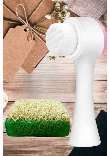 2'li Tüm Cilt Bakım Seti Kabak Lifli Çay Ağacı Sabun Çift Taraflı Yüz Temizleme Fırçası fırsatları