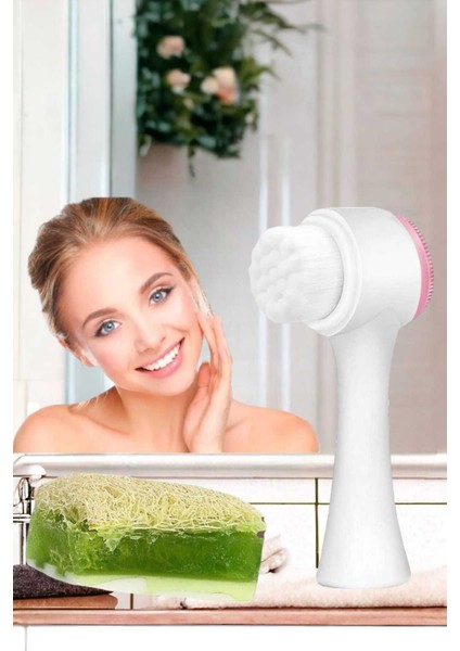 2'li Cilt Bakım Kabak Lifli Keçi Sütü Aloe Vera Sabun Çift Taraflı Yüz Temizleme Fırçası fiyatları