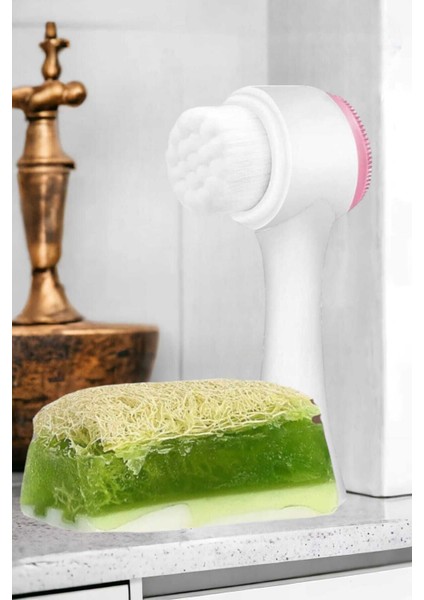 2'li Cilt Bakım Kabak Lifli Keçi Sütü Aloe Vera Sabun Çift Taraflı Yüz Temizleme Fırçası modelleri