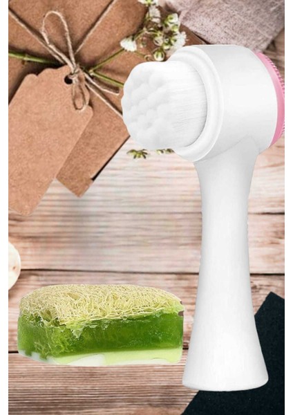 2'li Cilt Bakım Kabak Lifli Keçi Sütü Aloe Vera Sabun Çift Taraflı Yüz Temizleme Fırçası fırsatları