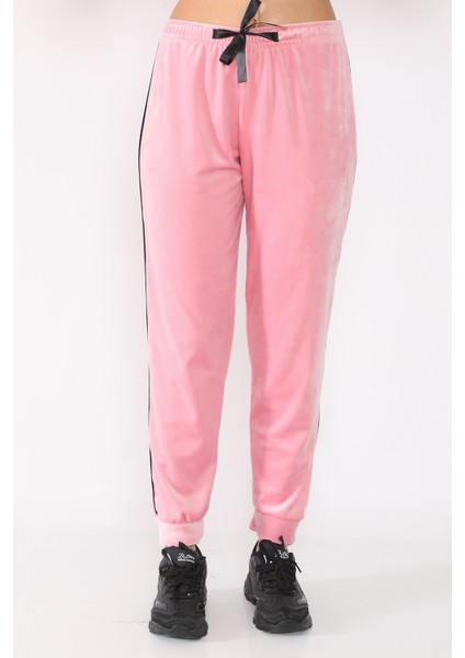 Yüksek Bel Pudra Kadife Kadın Cepsiz Eşofman Altı modelleri